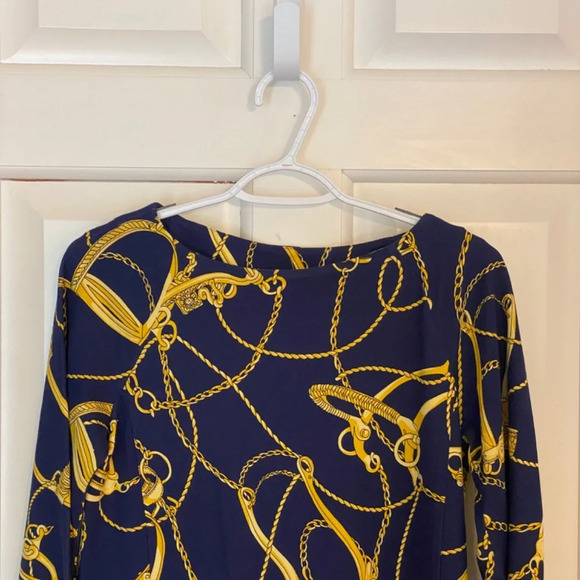 J. McLaughlin Campbell knit Mini Dress equestrian Navy Blue-Gold 33699 - Picture 3 of 10